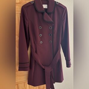 Elle Burgundy Trench Coat with Black Trim